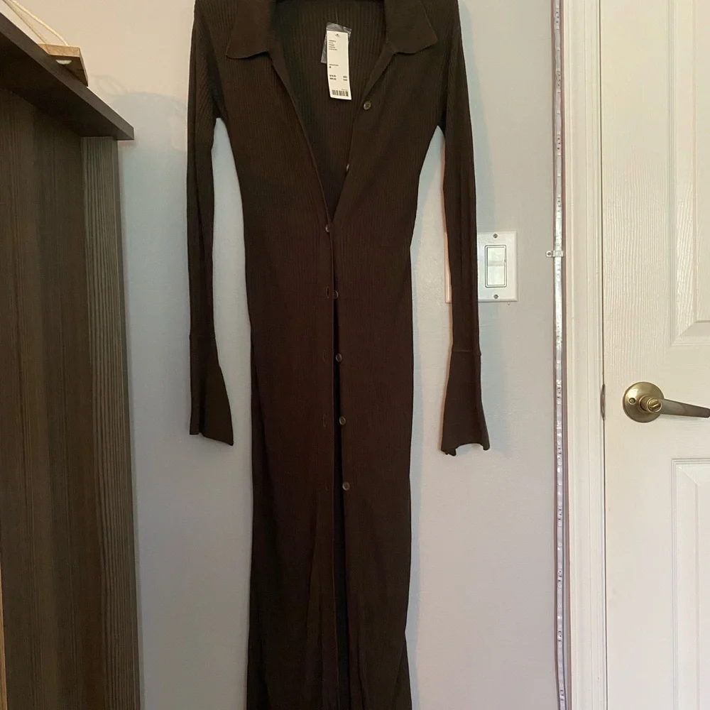 BNWT Vintage Urban Outfitters Olive Green Duster Cardigan/Maxi Dress - Picture 7 of 9